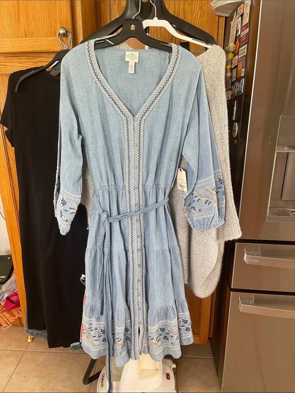 St. John's Bay Light Blue Embroidered Long Sleeve Belted Dress XL